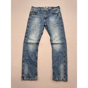 Wrangler Jeans Men's 36x32 Blue Med Wash Denim Retro Slim Straight Distressed